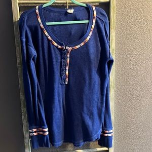 Free People long sleeve cotton Thermal with trim on neck and sleeves